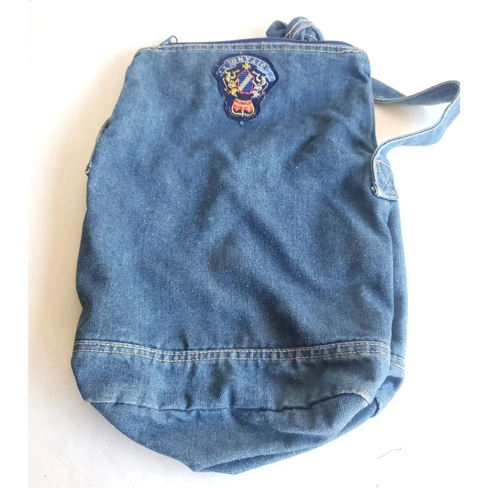 Vintage 90s Gitano Denim Shoulder Bag Crest Patch Drawstring Large Y2K Boho Hipp